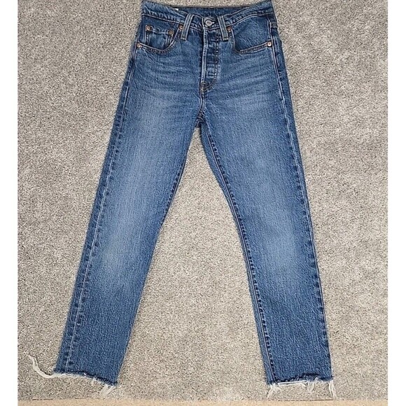 Levis 501 S Premium Jeans Big E Button Fly Blue Wash Cotton Women’s Size 24x24 - Picture 13 of 14